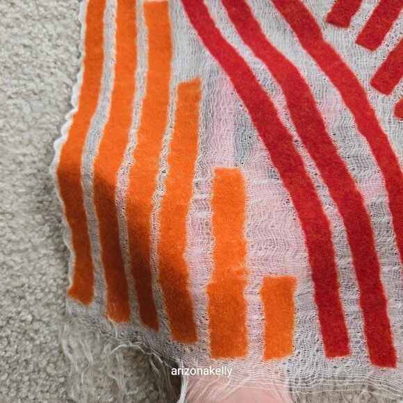 NWOT Zoe Woven Scarf with Vibrant Wool Stripes Red & Orange - Picture 12 of 16